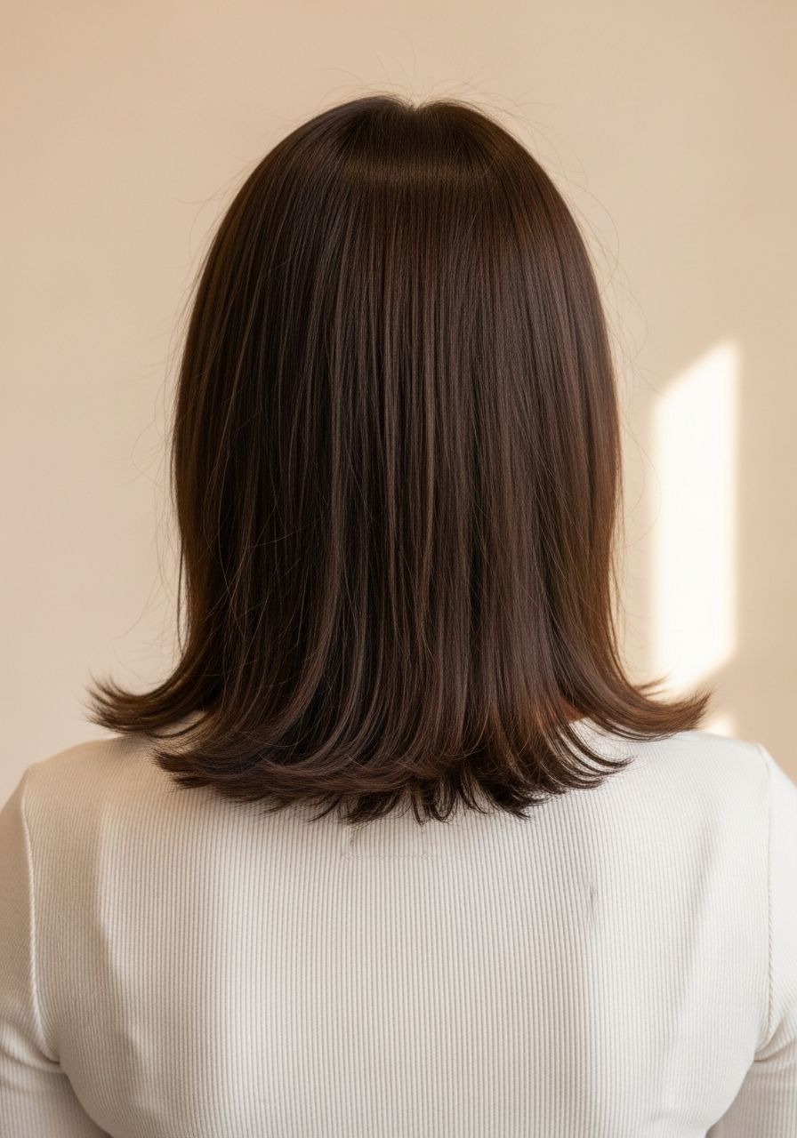Brunette colour Eton, back-of-head before reference, mid-back length dull faded uneven medium-brown hair with grown-out roots, illustrative example for Angels House Eton, Eton near Windsor Brunette colour Eton, back-of-head before reference, mid-back length dull faded uneven medium-brown hair with grown-out roots, illustrative example for Angels House Eton, Eton near Windsor