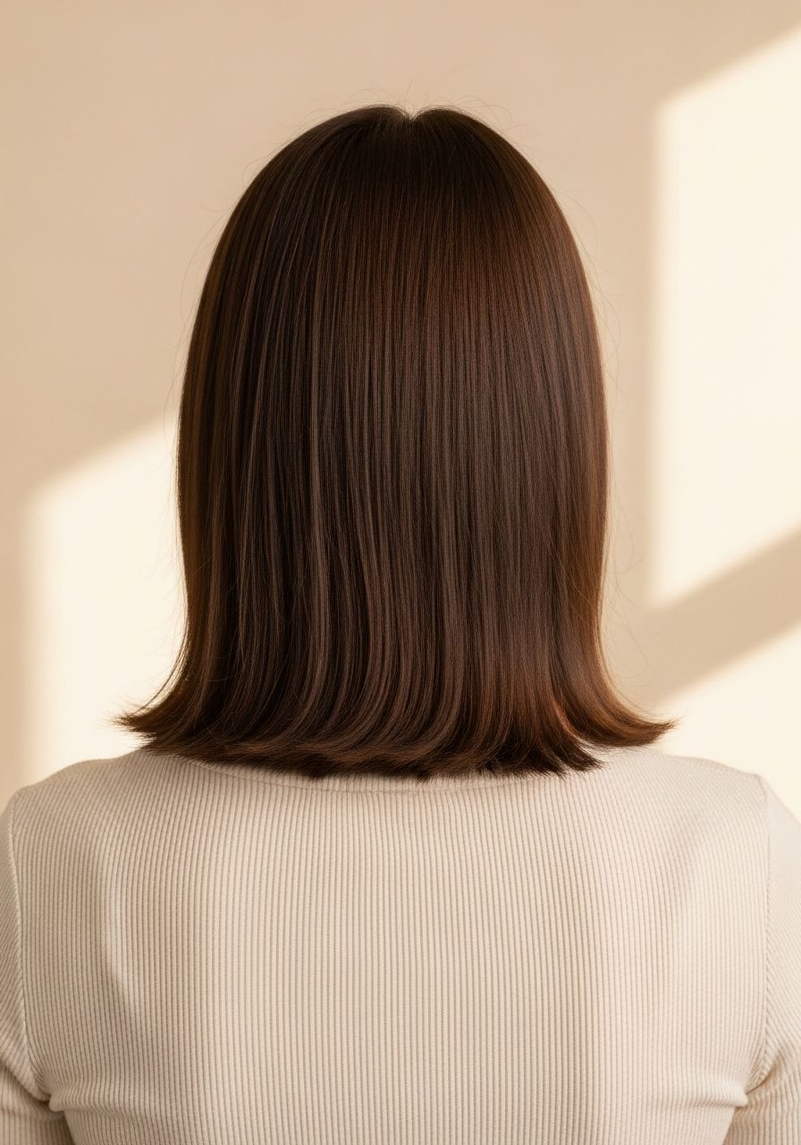 Hair extensions Eton, back-of-head before reference, shoulder-length fine flat undone medium-brown hair, illustrative example for Angels House Eton, Eton near Windsor Hair extensions Eton, back-of-head before reference, shoulder-length fine flat undone medium-brown hair, illustrative example for Angels House Eton, Eton near Windsor