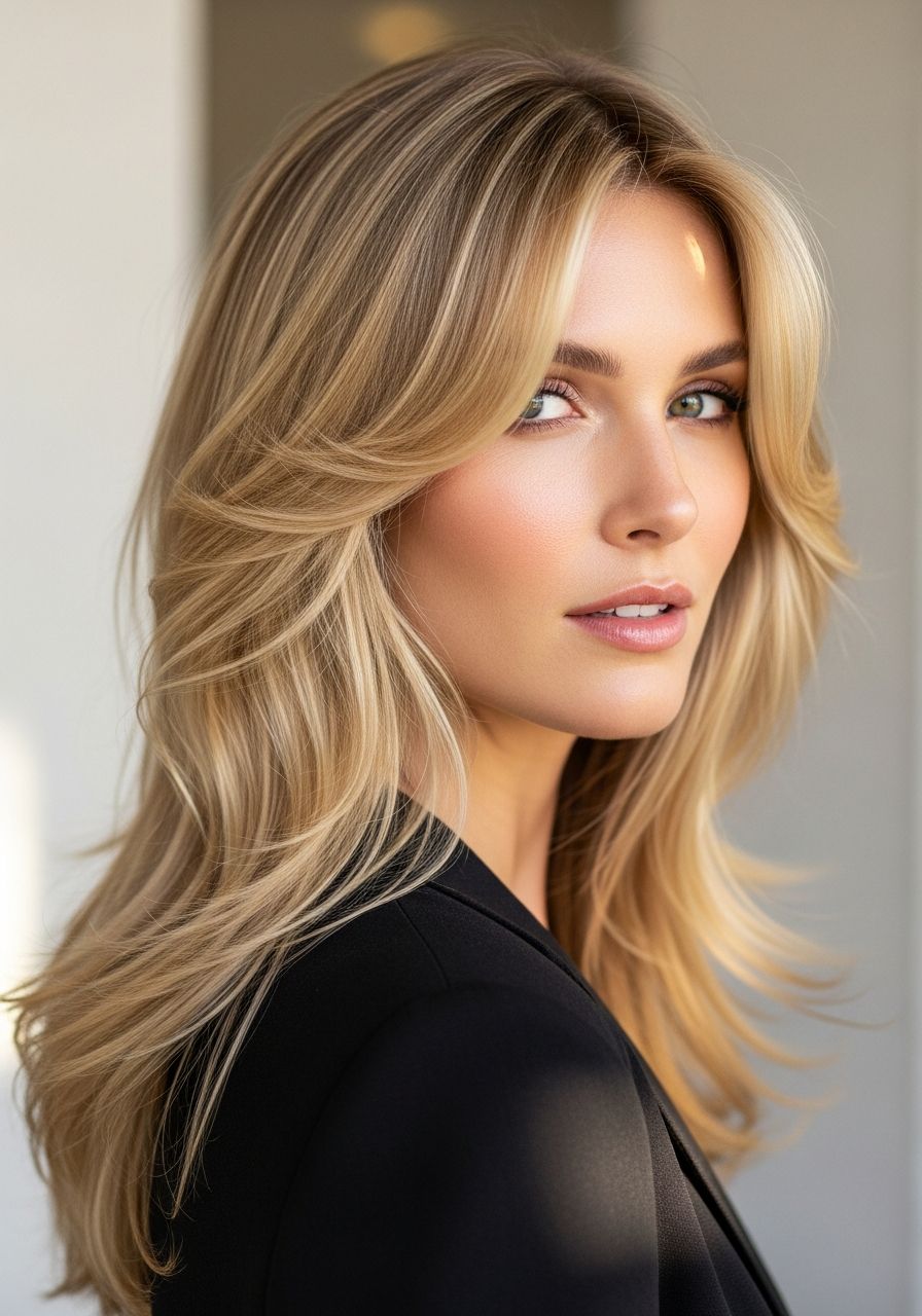 Voluminous blonde hair extensions with face-framing layers, finished at Angels House Eton in Eton near Windsor Voluminous blonde hair extensions with face-framing layers, finished at Angels House Eton in Eton near Windsor