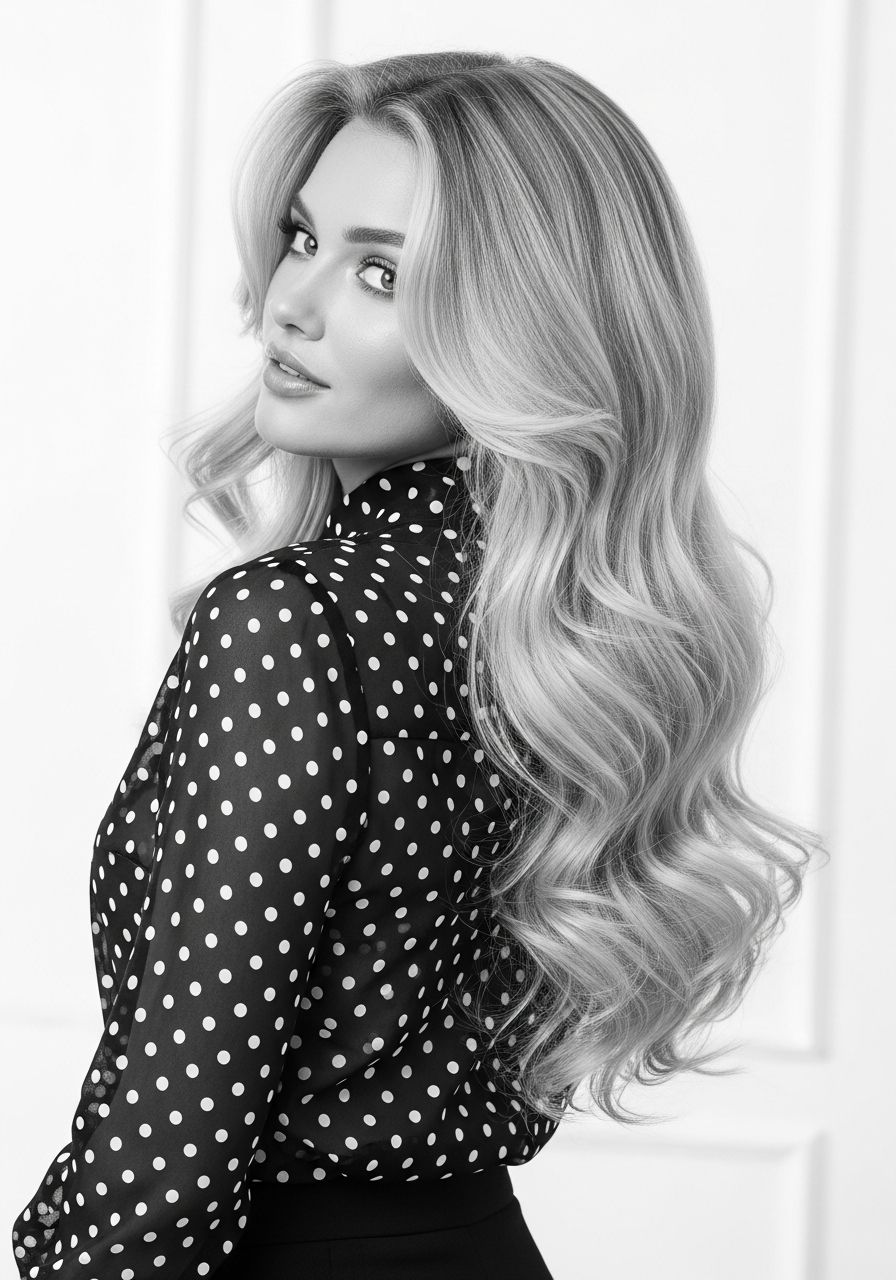 Long wavy blonde hair extensions with editorial finish at Angels House Eton in Eton near Windsor Long wavy blonde hair extensions with editorial finish at Angels House Eton in Eton near Windsor